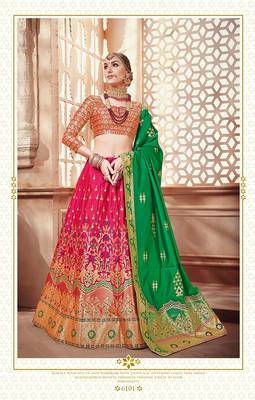 Pink Jacquard Banarasi Silk A-line Lehenga With Blouse 1