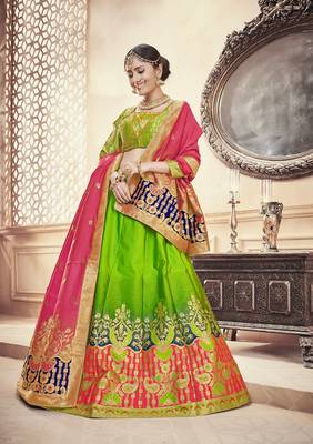 Green Jacquard Banarasi Silk A-line Lehenga With Blouse 1