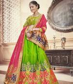 Green Jacquard Banarasi Silk A-line Lehenga With Blouse