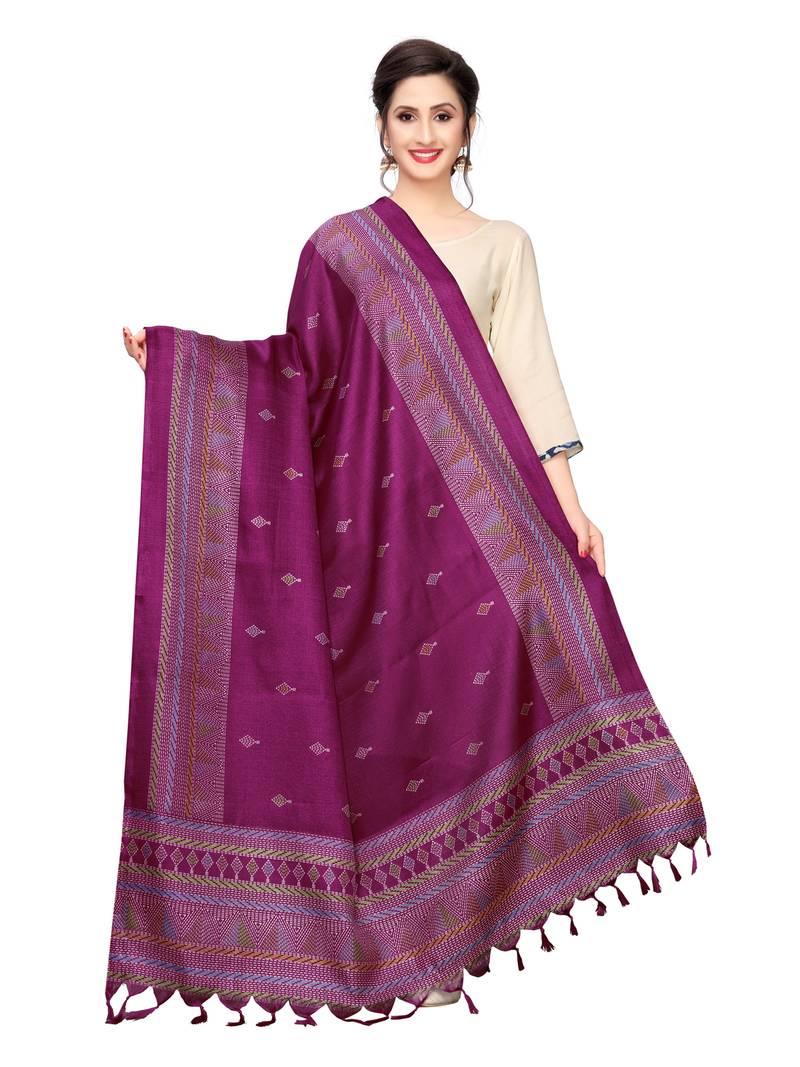Purple Bhagalpuri Silk Printed Womens Dupatta