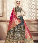 Grey Jacquard Banarasi Silk A-line Lehenga With Blouse