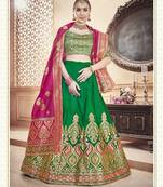 Green Jacquard Banarasi Silk A-line Lehenga With Blouse