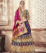 Nevy Blue Jacquard Banarasi Silk A-line Lehenga With Blouse