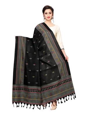 Black Bhagalpuri Silk Printed Womens Dupatta 1