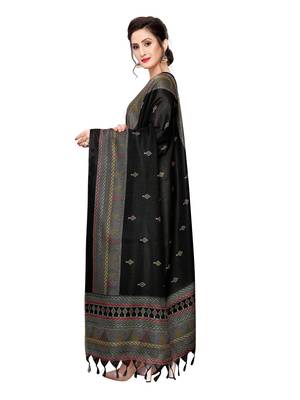 Black Bhagalpuri Silk Printed Womens Dupatta 3