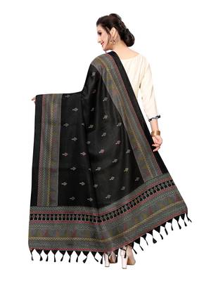 Black Bhagalpuri Silk Printed Womens Dupatta 4