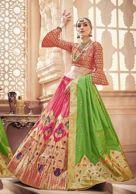 Pink Jacquard Banarasi Silk A-line Lehenga With Blouse 1
