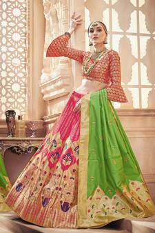 Pink Jacquard Banarasi Silk A-line Lehenga With Blouse