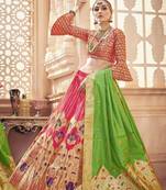 Pink Jacquard Banarasi Silk A-line Lehenga With Blouse