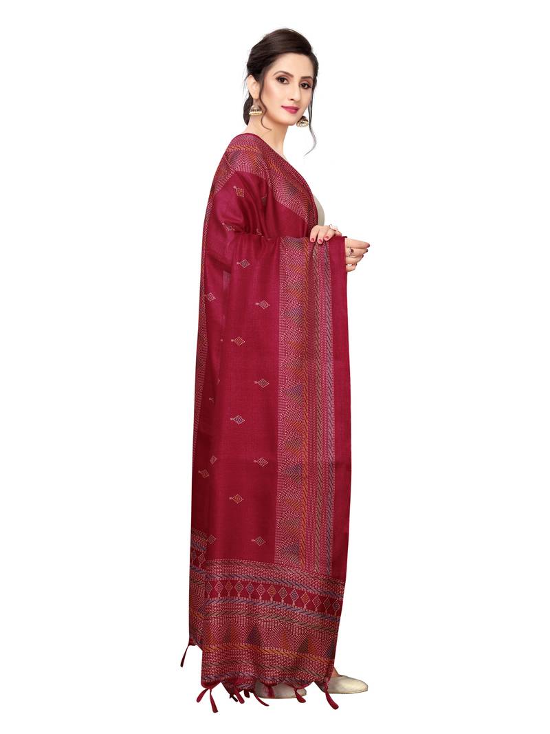 Maroon Bhagalpuri Silk Printed Womens Dupatta
