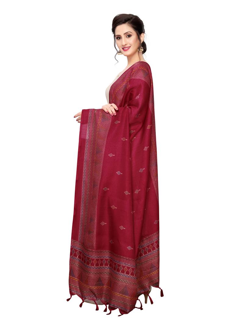 Maroon Bhagalpuri Silk Printed Womens Dupatta