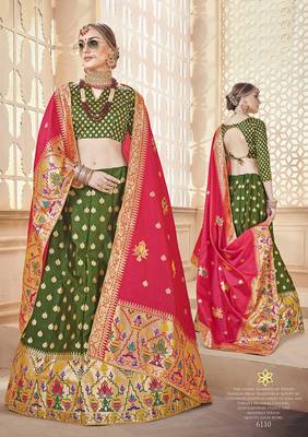 Mehendi Jacquard Banarasi Silk A-line Lehenga With Blouse 1