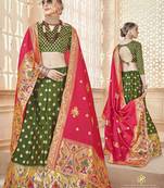 Mehendi Jacquard Banarasi Silk A-line Lehenga With Blouse