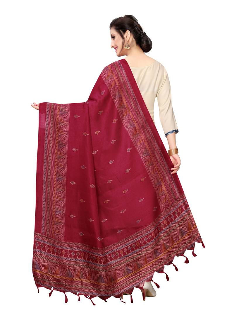 Maroon Bhagalpuri Silk Printed Womens Dupatta