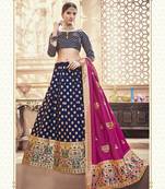 Nevy Blue Jacquard Banarasi Silk A-line Lehenga With Blouse