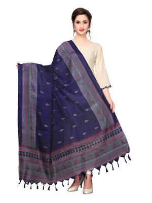 Navy Blue Bhagalpuri Silk Printed Womens Dupatta 1