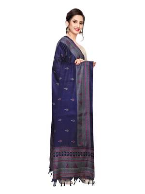 Navy Blue Bhagalpuri Silk Printed Womens Dupatta 2
