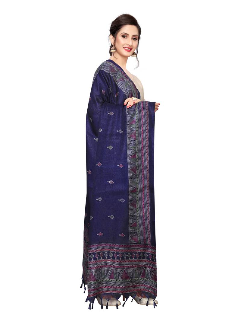Navy Blue Bhagalpuri Silk Printed Womens Dupatta