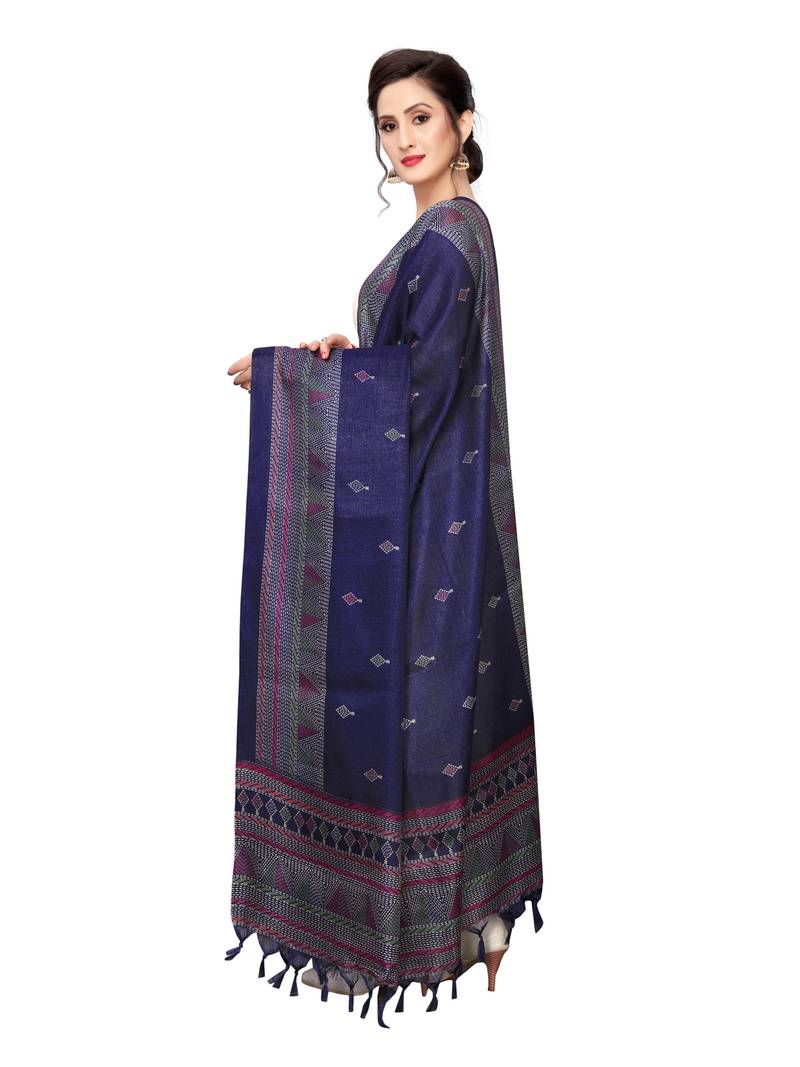 Navy Blue Bhagalpuri Silk Printed Womens Dupatta