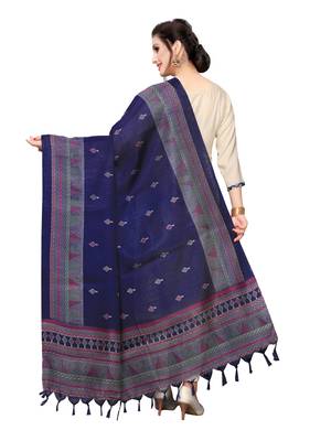 Navy Blue Bhagalpuri Silk Printed Womens Dupatta 4