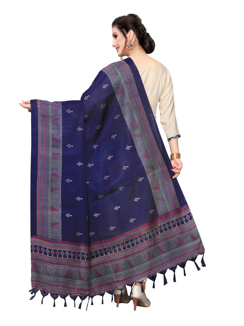 Navy Blue Bhagalpuri Silk Printed Womens Dupatta