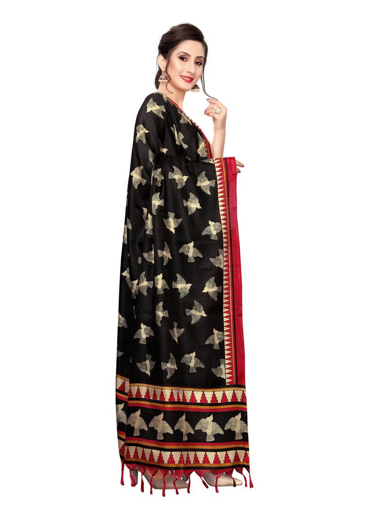 Black Bhagalpuri Silk Printed Womens Dupatta
