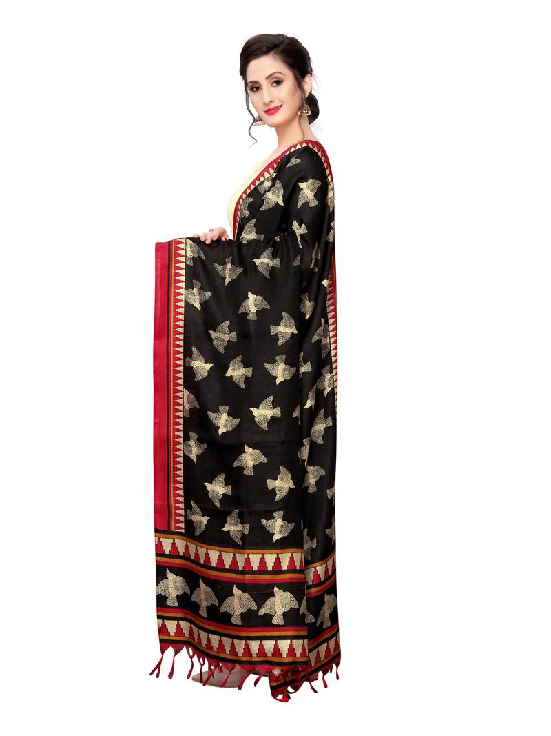 Black Bhagalpuri Silk Printed Womens Dupatta