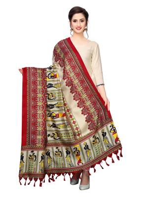 Beige Bhagalpuri Silk Printed Womens Dupatta 1