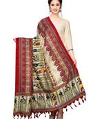 Beige Bhagalpuri Silk Printed Womens Dupatta