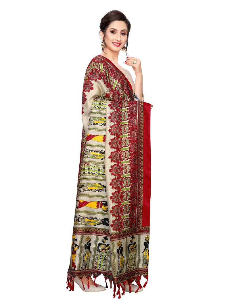 Beige Bhagalpuri Silk Printed Womens Dupatta