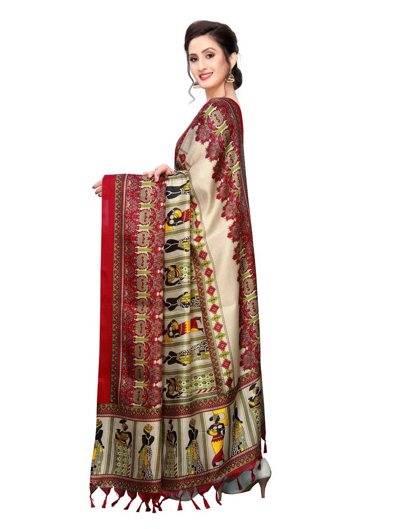 Beige Bhagalpuri Silk Printed Womens Dupatta