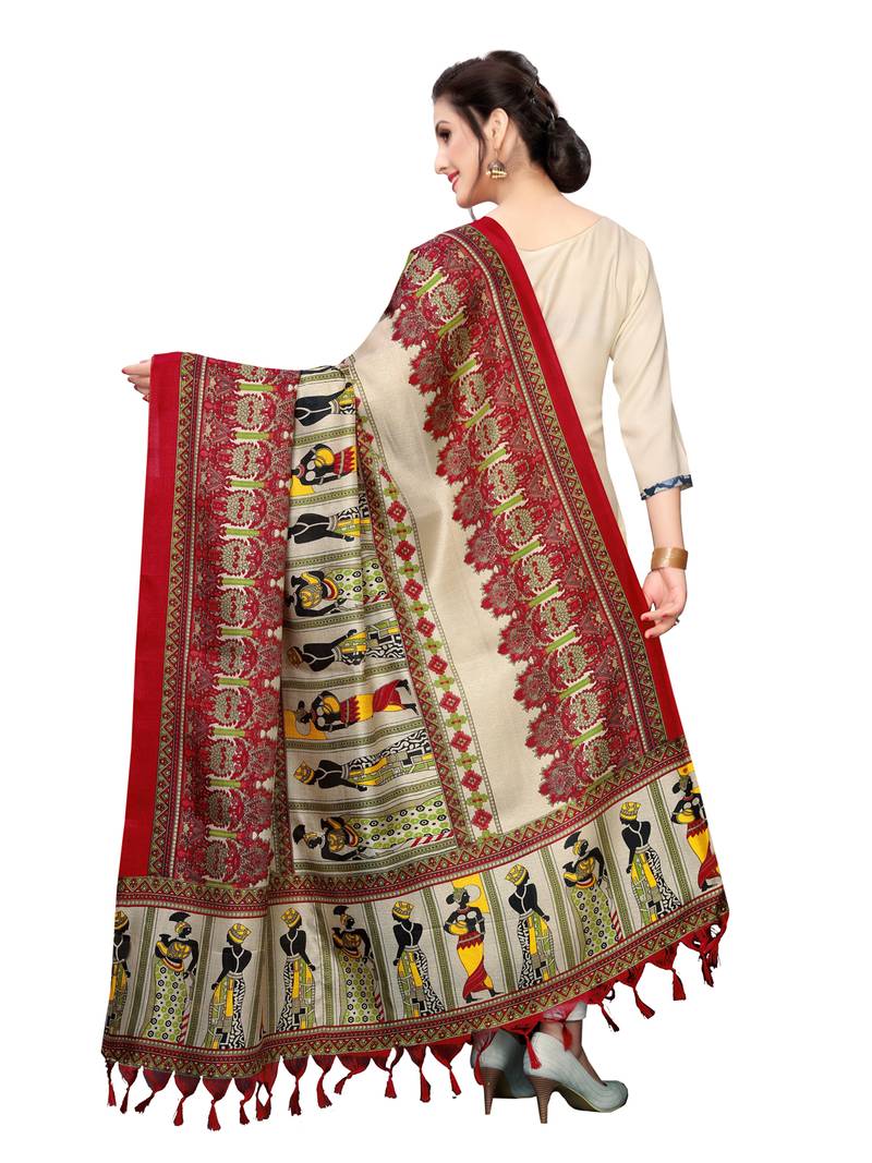 Beige Bhagalpuri Silk Printed Womens Dupatta