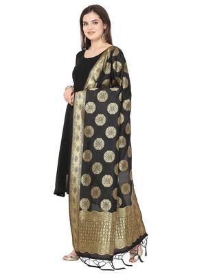 Black Poly Silk Banarasi Womens Dupatta 2
