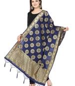 Navy Blue Poly Silk Banarasi Womens Dupatta