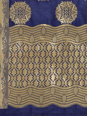 Navy Blue Poly Silk Banarasi Womens Dupatta 4