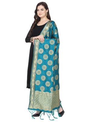 turquoise Poly Silk Banarasi Womens Dupatta 2