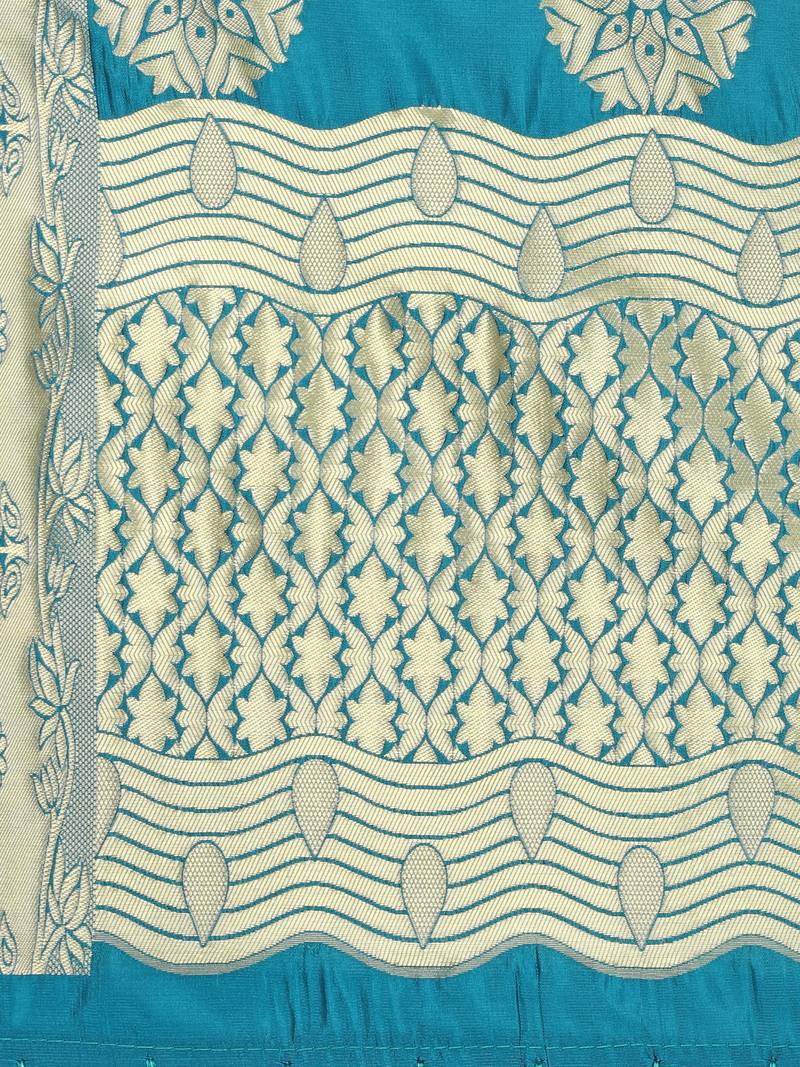 turquoise Poly Silk Banarasi Womens Dupatta