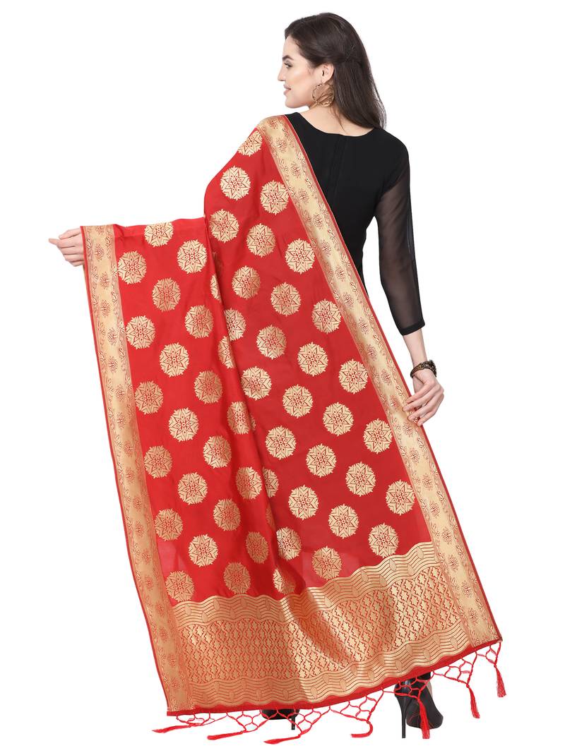 Red Poly Silk Banarasi Womens Dupatta