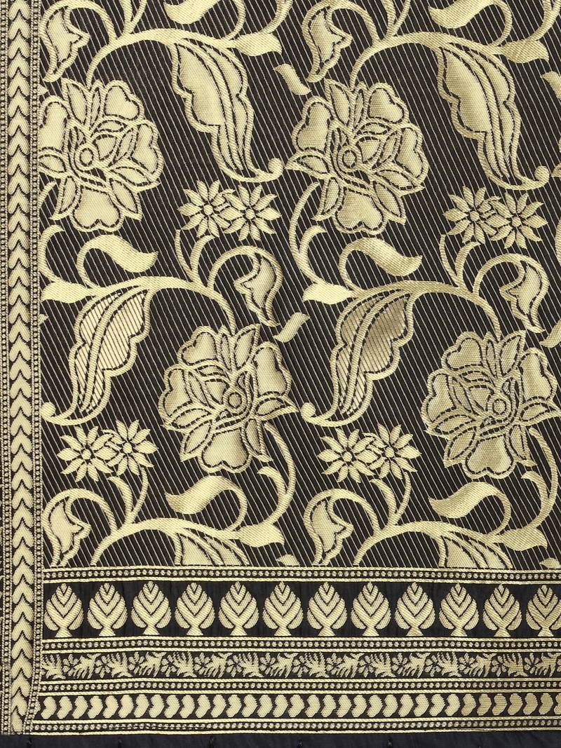 Black Poly Silk Banarasi Womens Dupatta