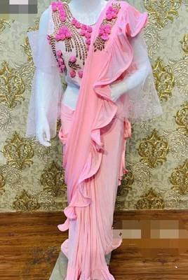 Orange plain art silk saree with blouse 1