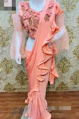 Orange plain art silk saree with blouse 1
