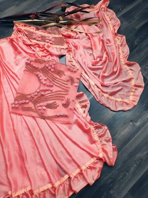 Orange plain art silk saree with blouse 2