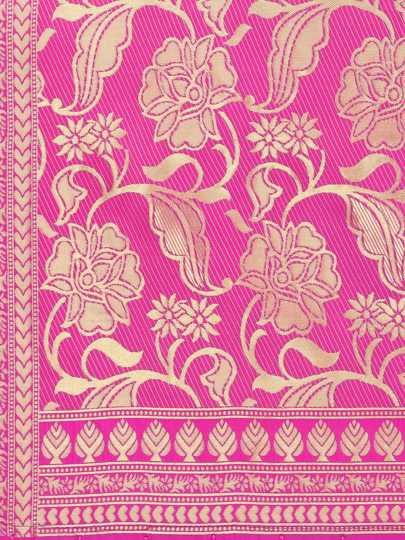 Pink Poly Silk Banarasi Womens Dupatta