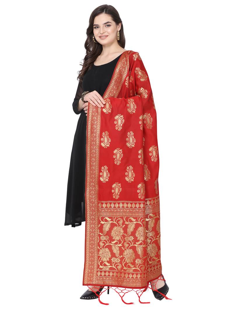 Red Poly Silk Banarasi Womens Dupatta