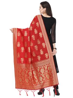 Red Poly Silk Banarasi Womens Dupatta 3