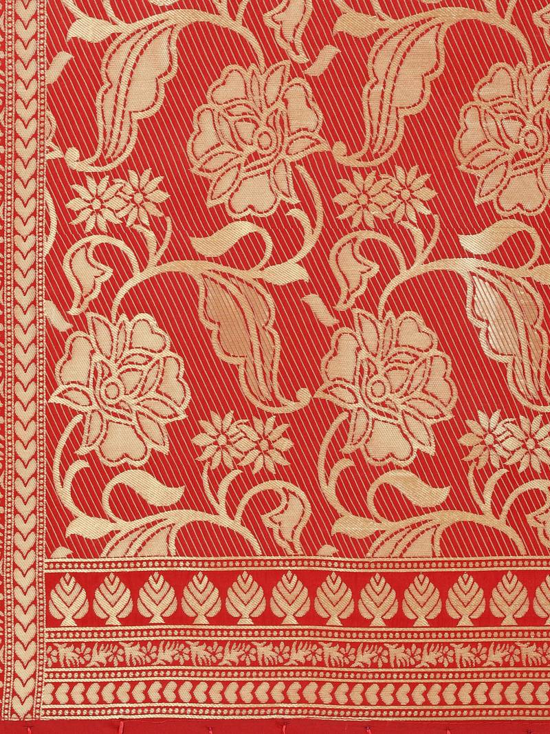 Red Poly Silk Banarasi Womens Dupatta
