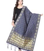 Navy Blue Poly Silk Banarasi Womens Dupatta
