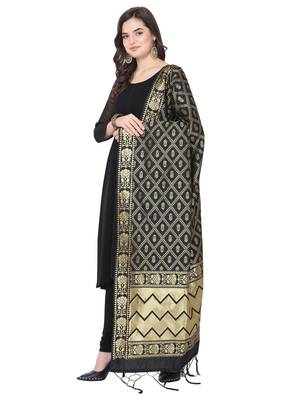 Black Poly Silk Banarasi Womens Dupatta 2