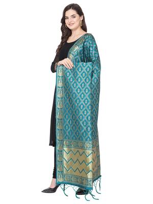 Turquoise Poly Silk Banarasi Womens Dupatta 2