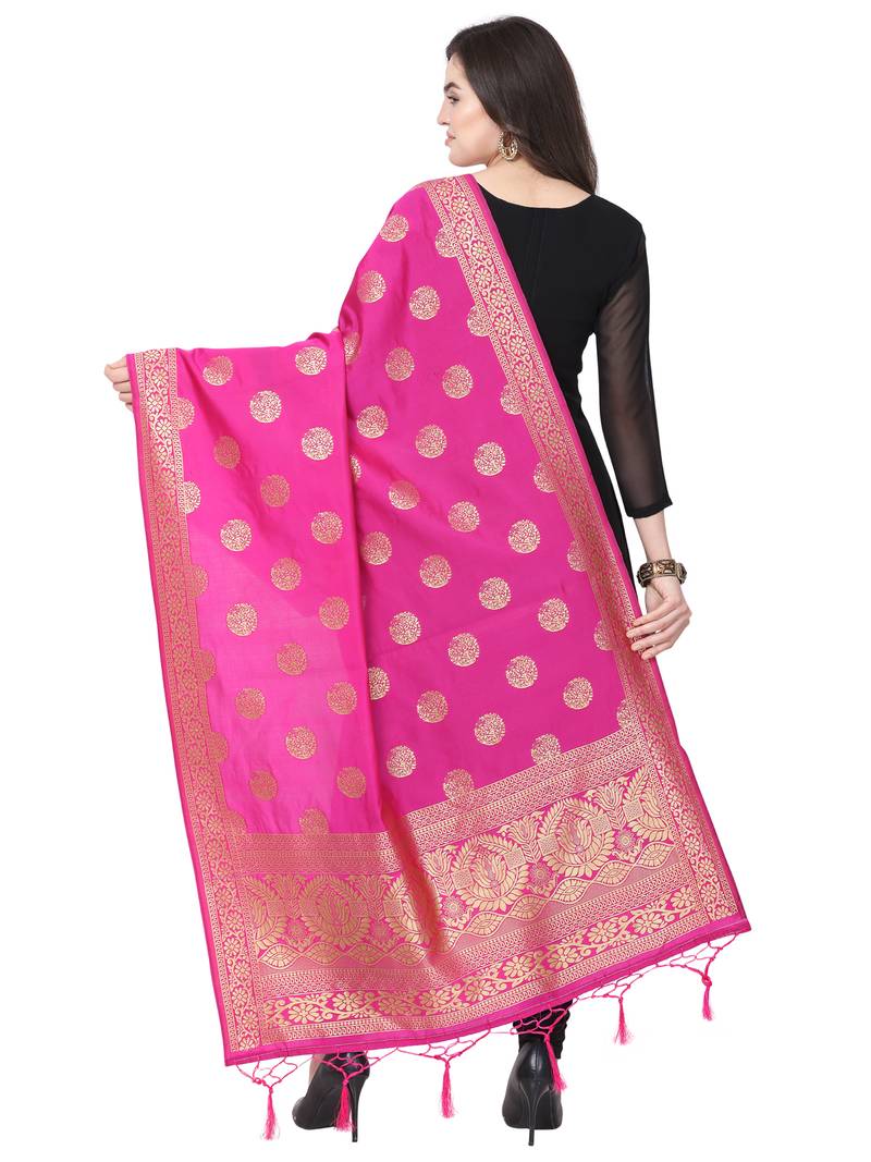 Pink Poly Silk Banarasi Womens Dupatta